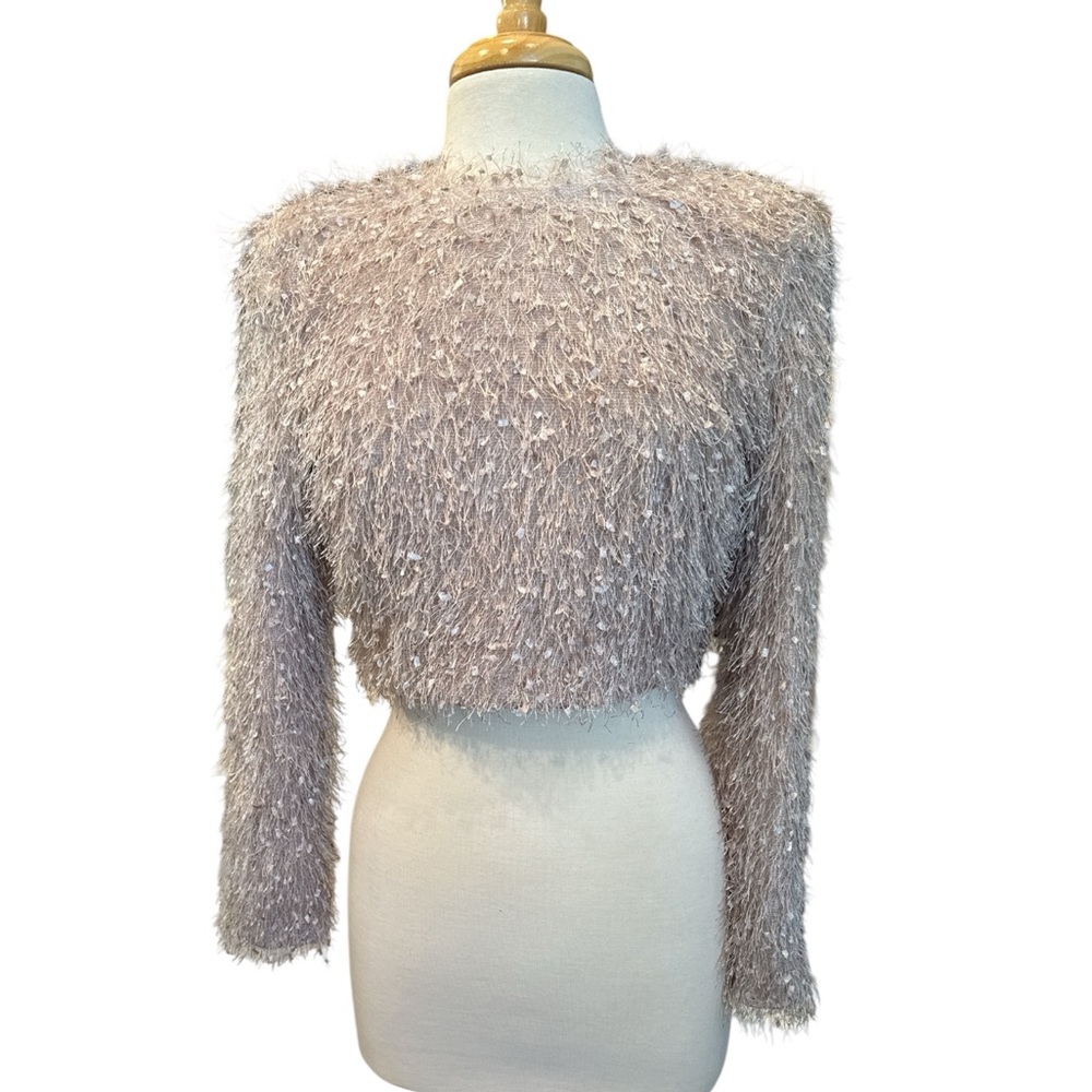 Women’s Mable Fuzzy Knit Cropped Feather Top Size New with Tags